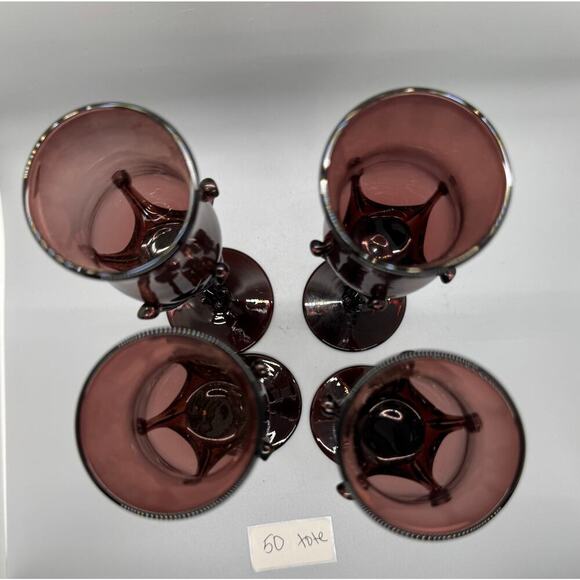 Signed Robert Deeble set of 4 Ruby Hand Blown Glasses Crown base Stunning Set - Picture 6 of 11
